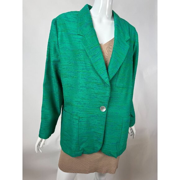 Vintage Green Designer Textured Blazer With Single Button & Pockets Sz XL - Picture 11 of 16